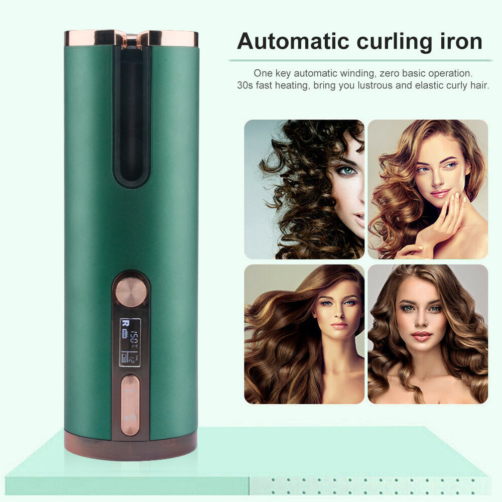 NNEDSZ Cordless Automatic Hair Curler with Adjustable Temperature - Green
